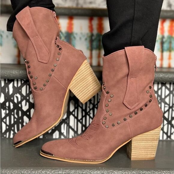 Ccocci Pandora Western Bootie Dusty Rose Pink Studded Cowgirl Boots Women's 8.5 - Picture 1 of 16
